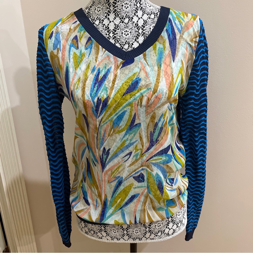 New Medium Missoni Target zig zag blouse sweater blossom sleeves Blue